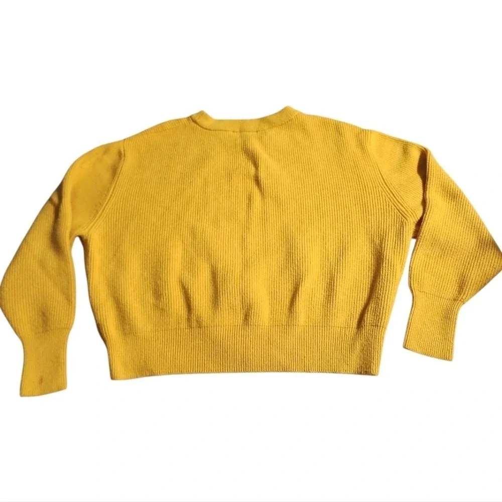 Zara Knit Sweater Womens Medium Yellow Mustard Ribbed Puff Sleeve Cozy Fall